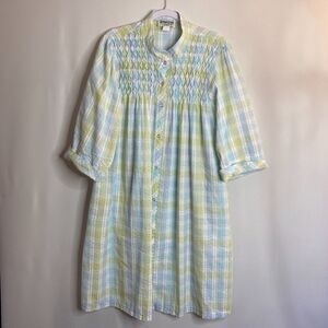 VTG Coffee Coats by Saybury House Coat Pearl Snap Plaid Ruched Seersucker 1X